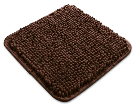 Yeaban Mini Tapis de Bain 30,5 cm x 30,5 cm – Tapis de Bain en Chenille | Tapis de Bain Absorbant et Lavable Antidérapant, Doux et Moelleux pour Salle de Bain, Douche, Lavabo (Marron)