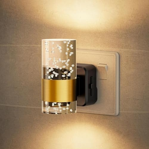 JandCase LED Night Light Plug in Wall, Acrylic Nightlight with Dusk to Dawn Sensor, Adjustable Brightness 0-100LM, 3000K Warm White, Dimmable Night Light for Bedroom Hallway Kitchen[1 Pack]