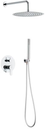 Cofan Ensemble de douche encastré avec conception ronde et finition chromée | Pulvérisateur avec 2 fonctions | Douche mitigeur 2 voies | Installation murale | Pulvérisateur et poignée inclus