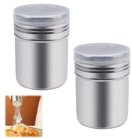 LAJUP 2 Pezzi Agitatore Per Zucchero A Velo Con Coperchio, Spargi Zucchero A Velo E Cacao, Spargi Cacao In Polvere, Agitatore Per Cappuccino, Agitatore Per Farina In Acciaio Inox Per Caffè, Spezie