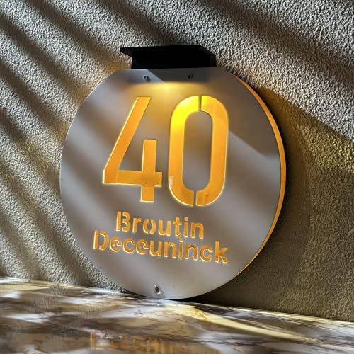 Solar House Number Sign – LED Lighted Waterproof Address Plaque for Outside, Illuminated Solar-Powered Acrylic Sign for Home Yard Street (Round Address Plaque)