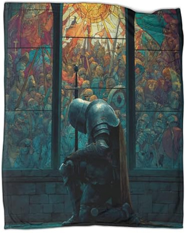 kaiyun Knight in Armour Blanket 3D Stained Glass Printed Throws Suitable Teens Adults Soft Plush Suitable for Holiday Bed Sofa 40x50inch(100x130cm)