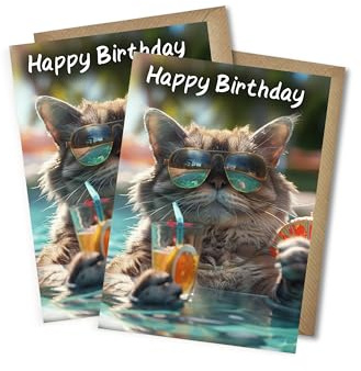 WBdesignz 2er-Set Geburtstagskarten mit Umschlägen - Lustige Geburtstagskarten “Happy Birthday” Glückwunschkarten Geburtstag Happy Birthday Katze DIN A6 (2er-Set, Katze)