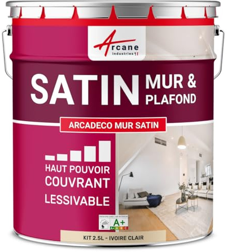 Pintura Pared Satinada Lavable Paredes y Techos - ARCADECO 2,5 L Marfil Claro