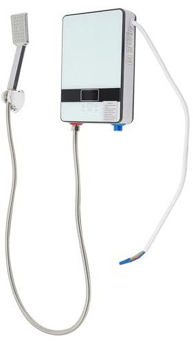 Mini calentador de agua instantáneo eléctrico con ducha de mano, 6,5 kW, indicador de temperatura digital LED, ahorro de energía, para hogares, oficinas, cocinas y baños, color blanco