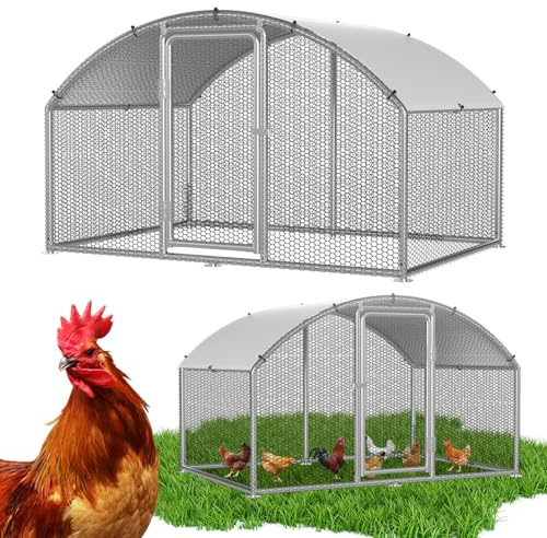 Jaxguom Hühnerstall Freilaufgehege 3x2x2m Metall Freigehege, Hühnerkäfig Kleintierstall Voliere mit Dachplane, Heimtiergehege für Hühner Geflügel Kleintiere, Bogenaufsatz