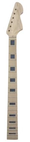 Electric Guitar Neck, Baritone 22 Fret 27 Inch Scale, Maple Neck & Fretboard with Black Block Inlay, Unfinished C-Shape for DIY Builds & Replacements