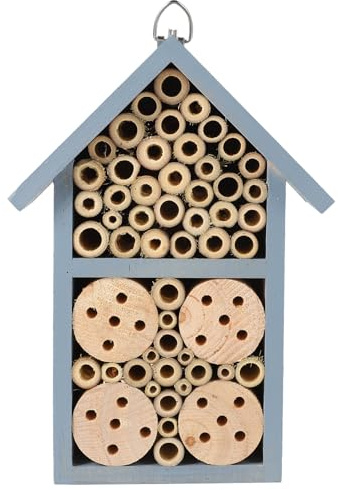 OSALADI Casita de Madera Nido para Insectos Exterior Colmena Decorativa Pintada Azul Alojamiento Seguro para Abejas y Otros Polinizadores 1 Unidad para Jardín y Terraza