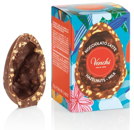 Venchi - Œuf Mignon au Chocolat au Lait Noiseté, 70 Gr, avec Éclats de Noisettes du Piémont, Sans Gluten, Collection de Pâques Venchi, Idée Cadeau