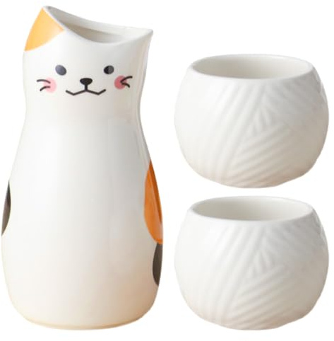 SUPVOX Set Tazza da Sakè in Ceramica Tradizionale Bollitore e Bricco Gatto della Fortuna, Piccolo per Vino di Riso, Tazza da Tè Giapponese Riutilizzabile per Casa, Bar e Ristoranti