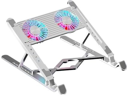 Soporte Base Enfriador for portátil con Ventilador de refrigeración, Soporte Plegable for Tableta, Soporte Ajustable for portátil for Tableta de Juegos de 11-17,3 Pulgadas(Silver Aluminum 2Fan)