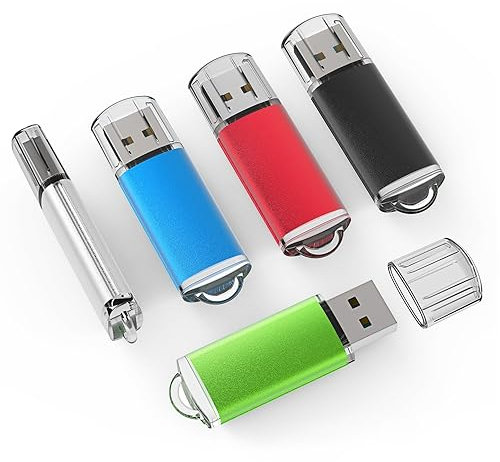 TOPSELL 5 Pack 1GB USB 2.0 Flash Drive Memory Stick Thumb Drives (5 Mixed Colors: Black Blue Green Red Silver)