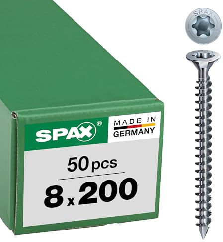 SPAX Holzbauschraube, 8, 0 x 200 mm, 50 Stück, T-Star plus, Senkkopf mit Fräsrippen, Vollgewinde, Cut-Spitze, Wirox A3J, 1201020802005, 10 Stück, 1201010802005