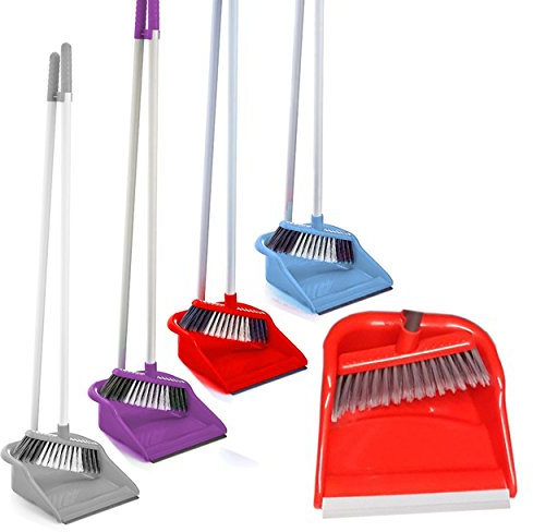 Strong Long Handled Dustpan & Brush Set Dust Pan Set Broom Sweeper for Indoor and Outdoor (Blue)