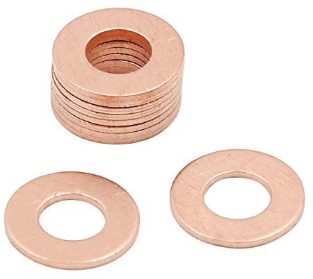 sourcing map 10 Arandelas De Cobre 7Mm Diámetro Interno para Vehículo | Tapones Sumidero, Agua, Combustible, Conexiones Hidráulicas, Resistencia Alta Tensión, Fijar Y Sellar, Error 0.3-0.5Mm