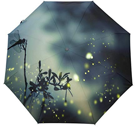 BIGJOKE Paraguas Plegable Sombrilla de Cierre automático con diseño de libélula mágica, a Prueba de Viento, para Viajes, Ligero, antiUV, Protector de Lluvia, Compacto, para niños y niñas