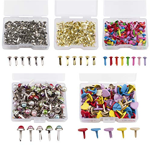 WANDIC Mini-Brads, 500 Stück Metall-Papierverschluss, Perlenkopf-Zapfen in Herzform, für Scrapbooking, zum Basteln von Karten, Dekoration