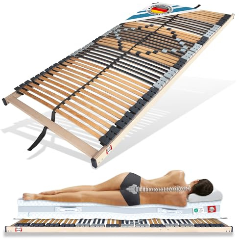 Matratzen Perfekt 7-Zonen Lattenrost 100x200cm 8,5 cm Hoch 42 Leisten Starr | Fertig montiert Massivholz Buche regulierbare Schulterzone Made in Germany belastbar bis 250 kg