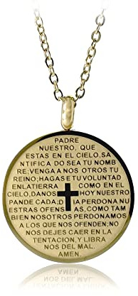 BDM Colgante de cruz con Padre Nuestros gradado de acero dorado inoxidable antialérgico