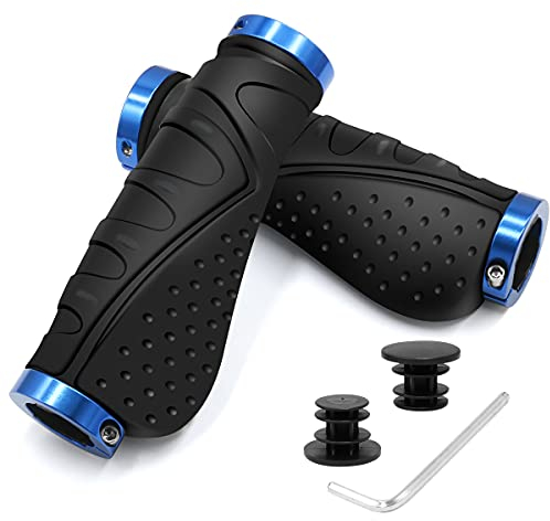 REETEE Fahrradgriffe Rutschfester Lenkergriffe Fahrrad Ergonomisch MTB Griffe, Zwei Seiten Lock-On Design Fahrrad Lenker Griffe für 22,2 mm Fahrrad, Mountainbike, Rennrad Lenker Griffe (Schwarz Blau)