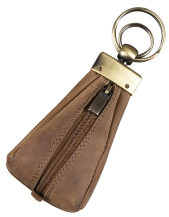 STILORD 'Enno' Kleine Schlüsseltasche Leder Schlüsseletui Schlüsselmäppchen Mini Geldbörse Schlüssel-Beutel Schlüsselanhänger mit Reißverschlussfach und Schlüsselring, Farbe:mittel - braun