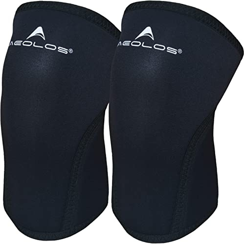 AEOLOS Kniebandagen (1 Paar), 7 mm Kompressions-Kniebandage, für schwere Heben, Kniebeugen, Fitnessstudio und andere Sportarten (pure black 3 L)