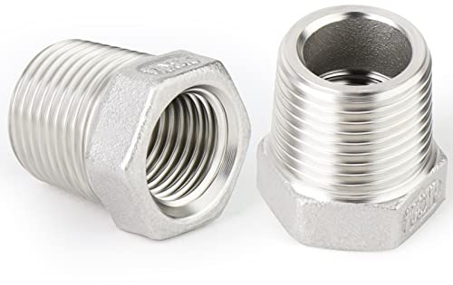 ERGAOBOY 2Pcs 3/8 Male x 1/4 Female BSP SS304 Reducer Hex Bushing Fitting