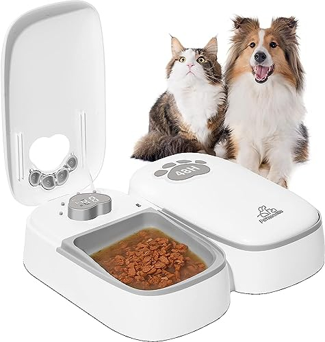 Distributore Automatico Cibo Gatti o Cani a 2 Pasti Mangiatoia Automatica di Cibo Secco o Semi-Bagnato Con Timer Display LED 1-48H Mangiatoia Automatica