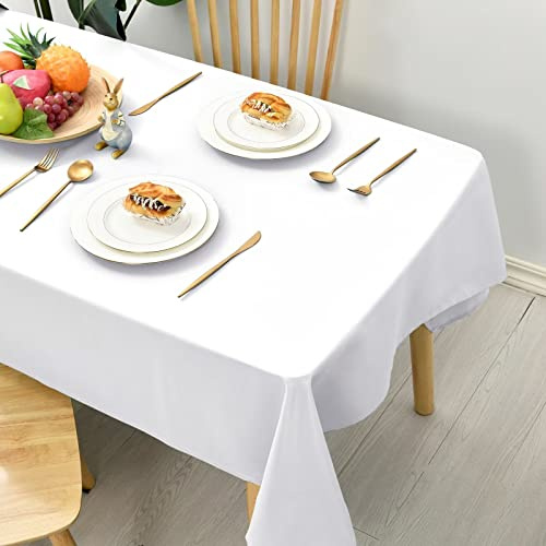 Hiasan Tischdecke Outdoor Wetterfest Abwaschbar Wasserdicht, Weiß 140x280cm | Tischdecken aus Polyester, Tischtuch wasserabweisend mit Lotuseffekt, Kratzfest für Esszimmer Restaurant Party Balkon Garten