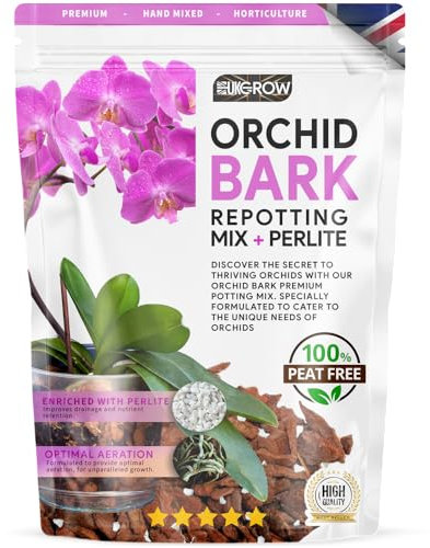 Specialized Orchid Bark Mix with Perlite - Perfect for Orchid Potting and Repotting - Enhances Drainage and Aeration (1L)