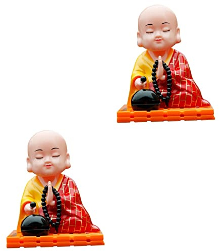 NUOBESTY Solar Powered Shaking Head Monk Figurine Buddha Monk Statue Car Dashboard Decoration 3.54X5.90X2.95In Small Bobblehead for Home Office