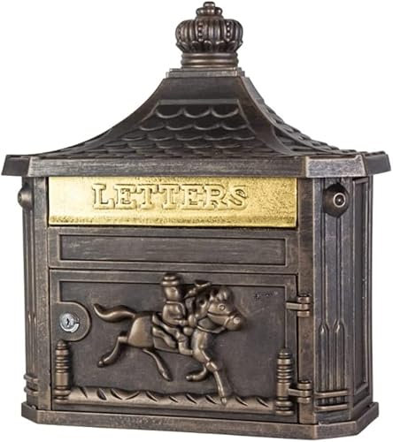 SPUZZO Wandmontierter Briefkasten, klassischer Retro-Briefkasten mit Schloss, Briefkasten, Wandmontage-Briefkästen for Zuhause, Drop-Box, Heimdekoration (Color : Bronze)