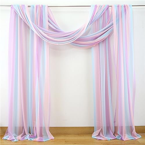 HUHJYUGE Hochzeit Vorhang Hochzeitsbogen 75x600cm, 2 Stück Regenbogen Volant Gardine Querbehang, Eleganter Weich Halbtransparent Tüll Foto Hintergrund, für Geburtstag Party Hochzeit Taufe