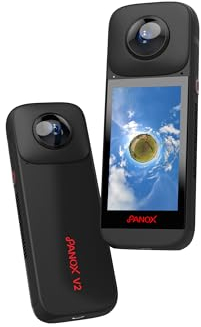 PANOX V2 360 Vlog Kamera mit 1/2 48MP Sensoren, 5,7K 360 Video, 72MP 360 Foto, In-Kamera EIN-klick Schnellfreigabe, Multi-Plattform 4K 360 Live-Streaming, 3,0 Touchscreen, Schnellladung