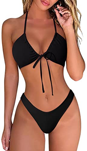 DOULAFASS Damen Bikini Set Sexy Bikini Brazilian Style Niedriger Taille String Triangel 2tlg Bikini