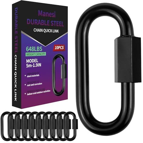 Manesi Chain Quick Links- Locking Carabiners, Chain Hooks, Twist Key Ring Screw Chain Link (10PCS 1.9”)