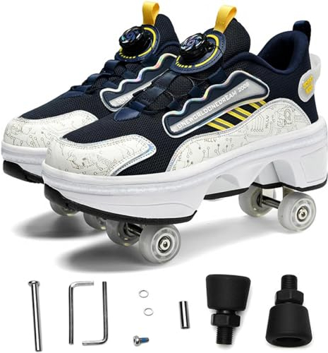 Rollschuhe Schuhe mit Rädern Einstellbare Quad Kick Rollschuhe 2 in 1 Inline Skates Deformation Rollschuhe,34