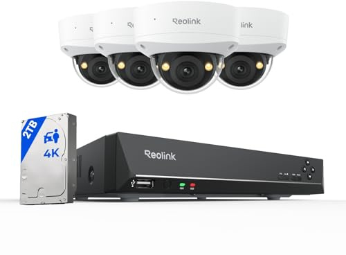 REOLINK 4K Security Camera System, 4pcs 4K UHD IK10 Vandalproof PoE Surveillance Cams Outdoor, 8CH NVR 2TB HDD, Color Night Vision, Smart Detection, 2-Way Talk, IP67 Weatherproof, RLK8-800V4