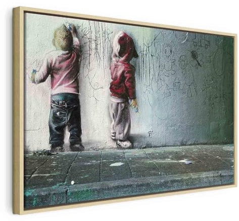 B&D XXL - Leinwandbild Holzrahmen Kinder Graffiti, 90x60 cm, Schlafzimmer | Hochwertige Leinwand, sofort aufhängbar, ideal fürs Wohn- oder Schlafzimmer, wasserfest und lichtecht, langlebig, stilvoll