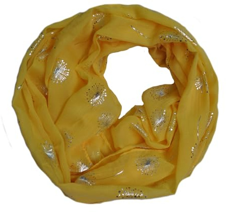 Seide Loop Schal Halstuch Schals Rundschal Schlauchschal Tücher Damenschal Pusteblumen glitzer Damen (Gelb)