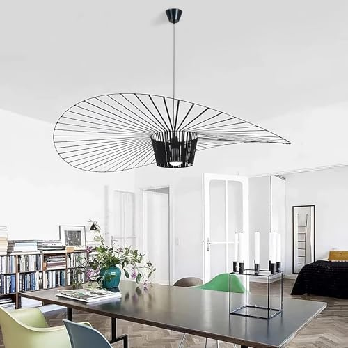 HRGKLMN Vertigo-Lampe Wohnzimmer E27 Höhenverstellbar Pendelleuchte-Retro - Pendant Light Kreatives Strohhut Hängelampe Wohnzimmer Schlafzimmer 18W Hängeleuchten Vintage (Schwarz, 140cm)