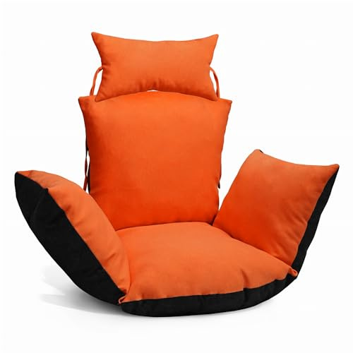MG Design Cojín para Silla Colgante Huevo en Naranja - de Tejido Resistente, con Suave Relleno, con reposacabezas con Cuerdas para Atar - cojín para Columpio Jardin Exterior, balancin de Jardin