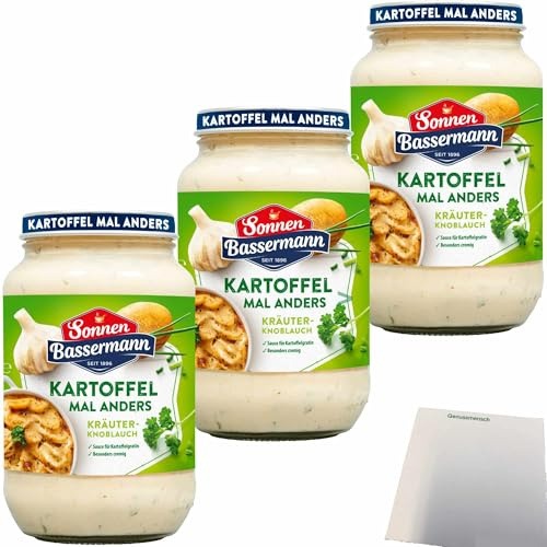 usy Bundle für Sonnen Bassermann Kartoffel mal anders Kräuter-Knoblauch 3er Pack (3x405g Glas) + usy Block