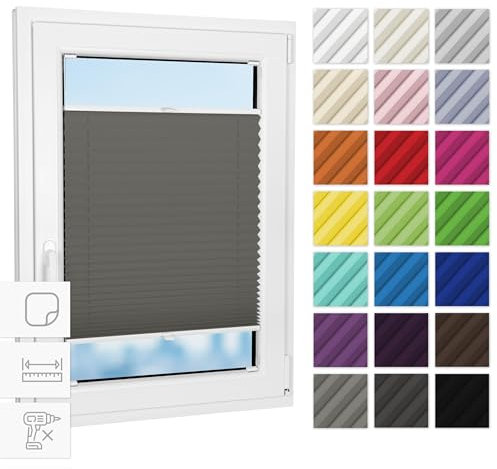 Tenda plissettata Estika per l'incollaggio all'interno delle cornici - 30 cm x 100 cm - Grigio scuro - Tende plissettate senza foratura, tende per finestre per interni
