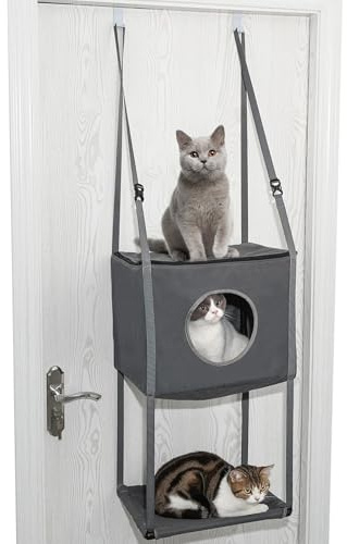 Tür-Katzen-Hängematte für den Innenbereich, atmungsaktiv, 40,6 x 33 cm, Türmontierte Katzenhängematte, verstellbar, abnehmbar, bequem, saisonale Haustiersitzstange für Tür