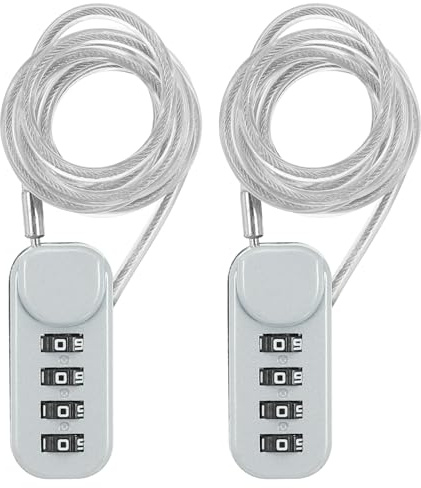 PATIKIL 2 Pack 4 Digit Combination Lock, Helmet Padlock Cable Lock Gym Locker Lock with 3.94Ft Flexible Security Steel Lock Wire for Bike Locker Travel Luggage, Grey