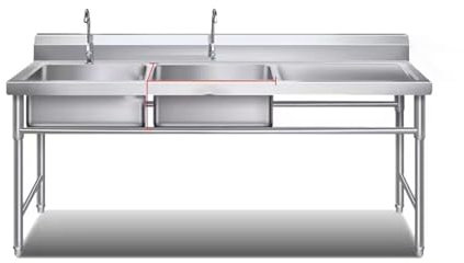 Standwaschbecken Waschtrog,Standing Single Bowl Küchenspüle, Freistehend Spüle Mit Abnehmbaren Wasserhahn,für Gastronomie, Wäsche, Garten,Garage,Außen Und Innen(Size:175*60*80 cm,Color:Double Bowl)