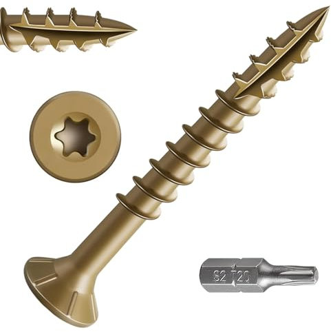 Dayalo Torx Lot de 50 vis à tête fraisée pour construction en bois, 4,2 x 50 mm, jaunes, pour panneaux d'aggloméré, vis à tête fraisée, vis de terrasse, vis universelles, vis pour bois extérieur,