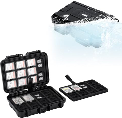 KIWIFOTOS Funda para tarjetas de memoria SD y Micro SD, impermeable, 114 ranuras para tarjetas 22 SD, 76 MicroSD y 16 tarjetas CFexpress tipo B, cartera de almacenamiento con espuma EVA para