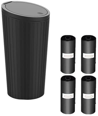 Answaily Car Trash Can Bin with Lid with 60pcs Trash Bags,Leak Proof Trash Garbage Bin Car Accessories for Interior Fits Car Cup Holders Car Organizers and Storage for Home Office